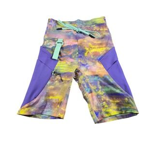 Lululemon Detours Welcome Trail Running Shorts Purple Yellow Abstract Print Sz 2